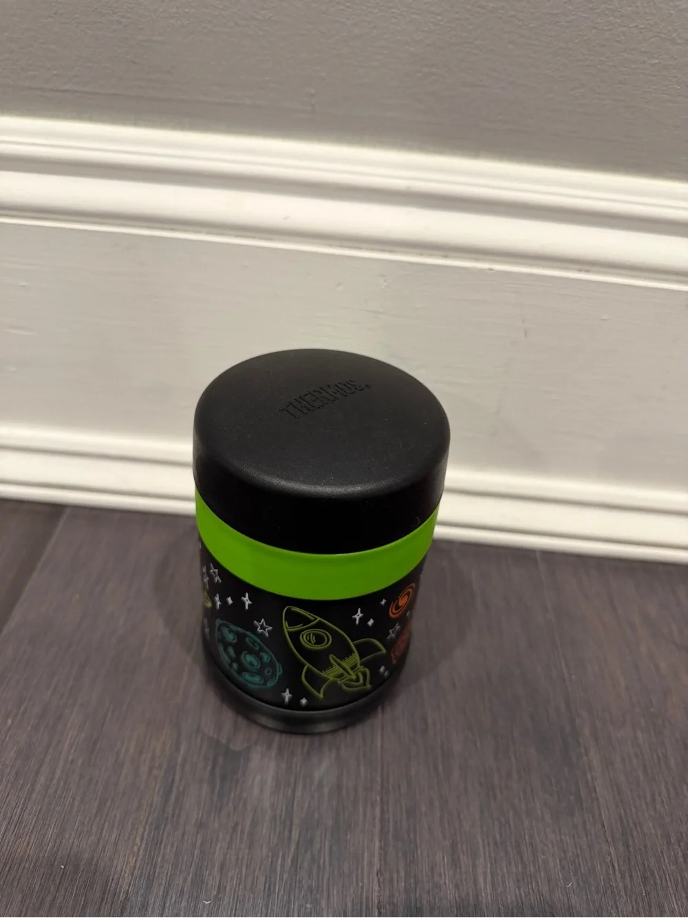 Thermos Black and Lime Green Kids Food Jar with Space Graphics Lunch Container